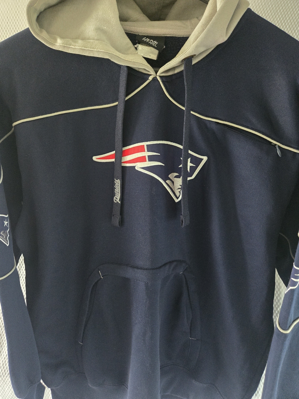 NFL Patriots Navy Pullover Hoodie with Cream Lined Hood